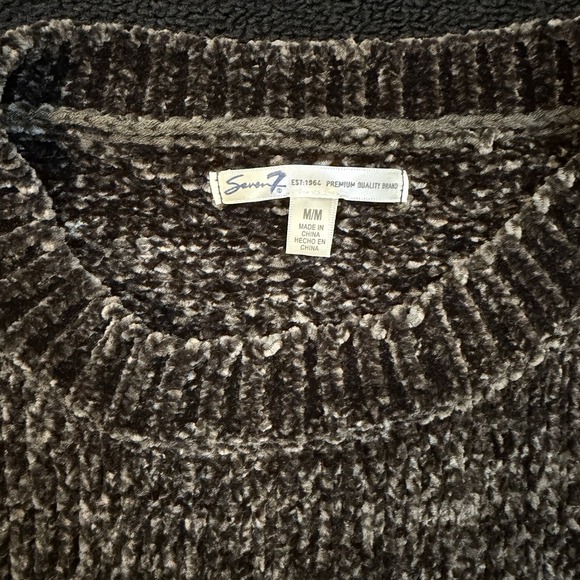 Seven 7 Womens Medium Brown Grey Crewneck Sweater Cozy Knit Lounge Soft Plush - Picture 3 of 9